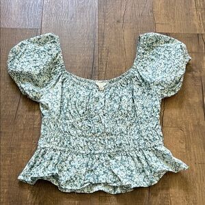 Elegant Floral Puff Sleeve Blouse in Blue